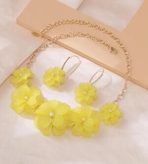 Flower Collar Necklace with earrings, Summer Necklace Set for Women- Yellow